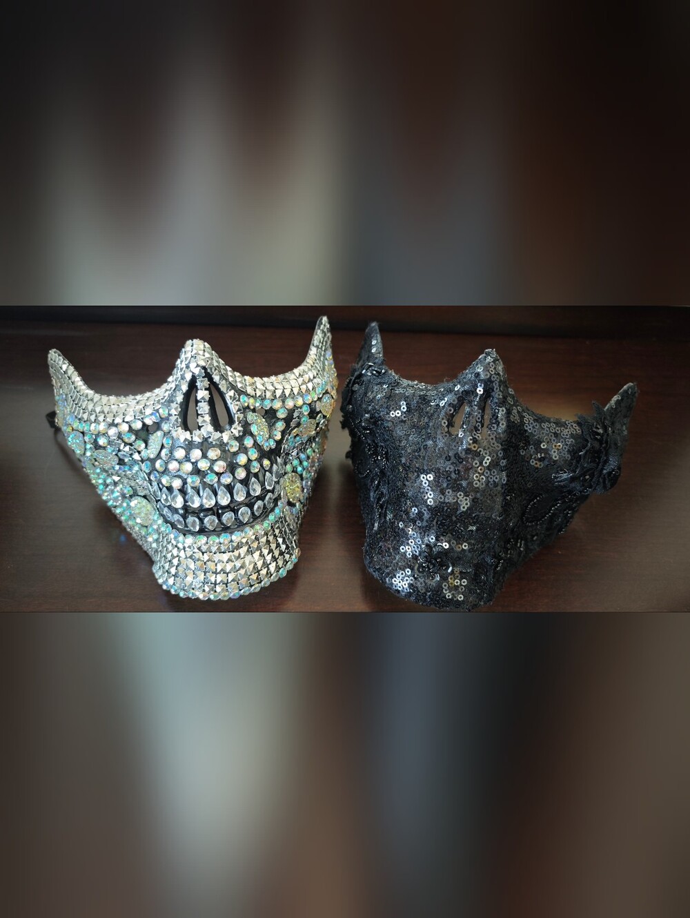 NWOT 2 Pc Halloween Skeleton Half Mask Set Sequin Rhinestone